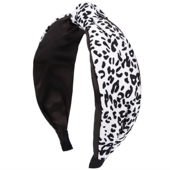 LAST ONE! Darling Black and White Leopard Print Headband w/Adorable Top Knot - Picture 2 of 8